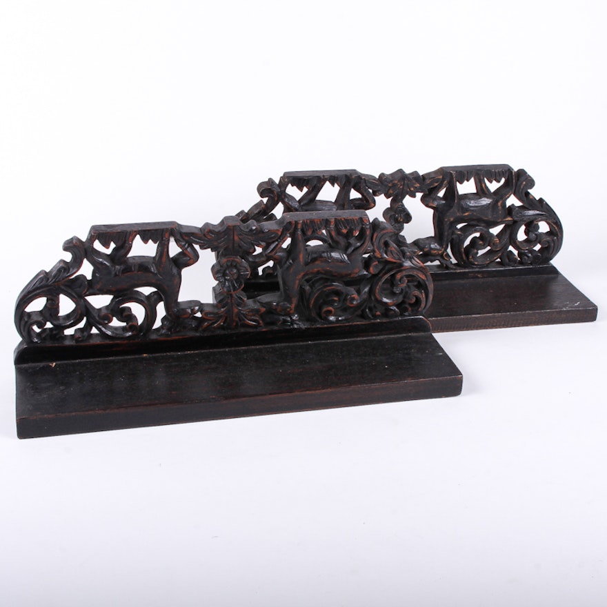 Pair of Carved Wood Wall Shelves