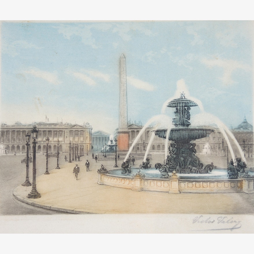 Victor Valery Etching "Place de la Concorde"