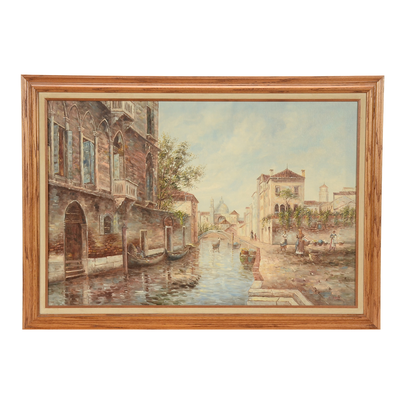 A. Mario Original Oil Venetian Cityscape Genre Scene on Canvas