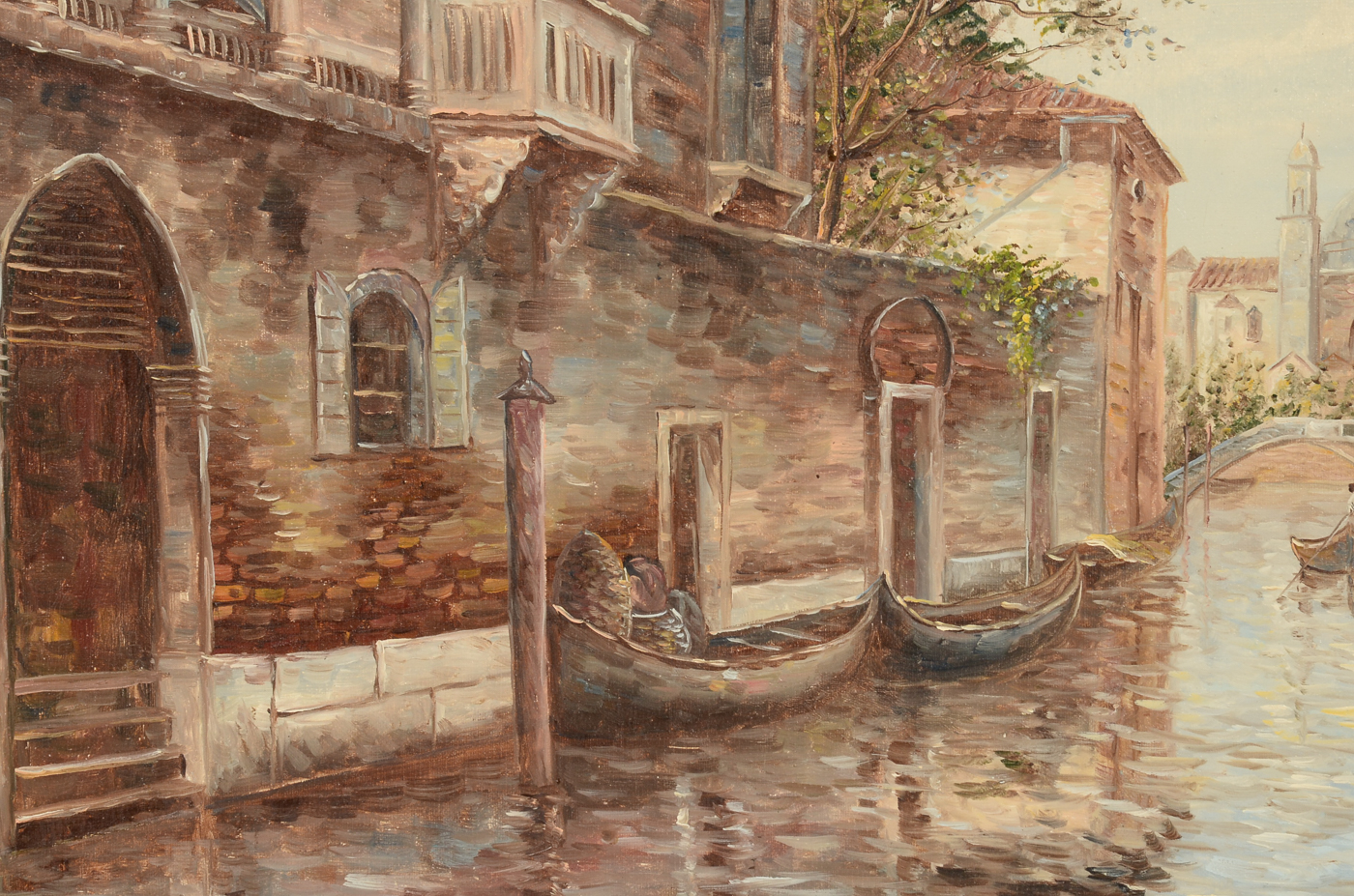 A. Mario Original Oil Venetian Cityscape Genre Scene on Canvas