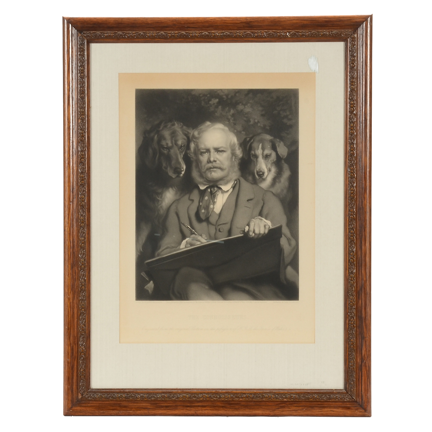 Samuel Cousins Antique 1867 Mezzotint after Sir Edwin Landseer "The Connoisseurs"