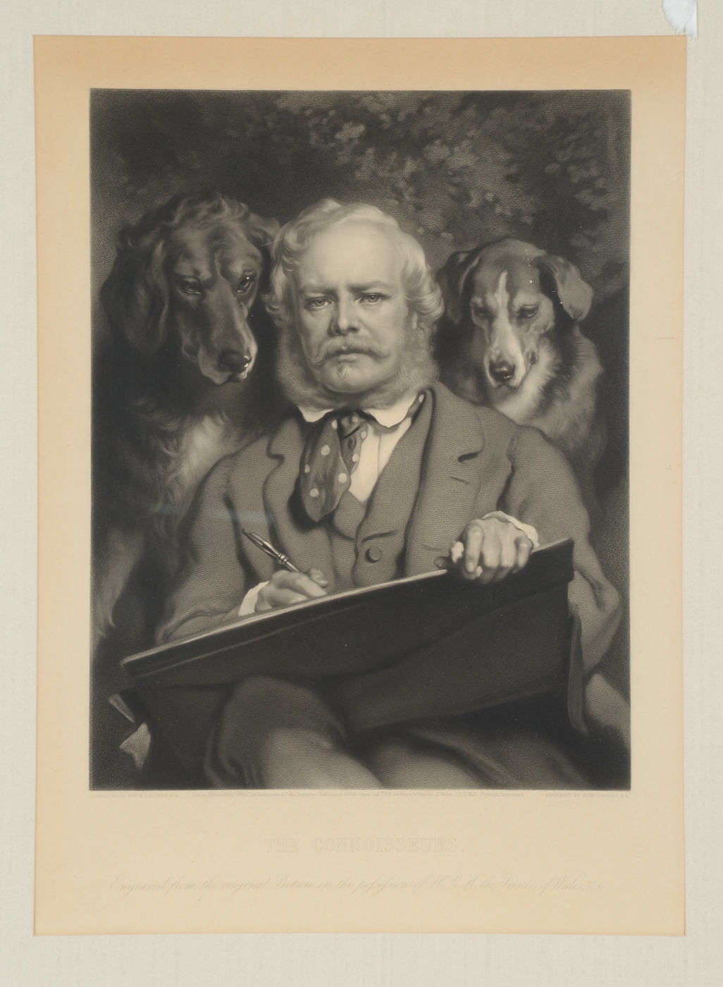 Samuel Cousins Antique 1867 Mezzotint after Sir Edwin Landseer "The Connoisseurs"