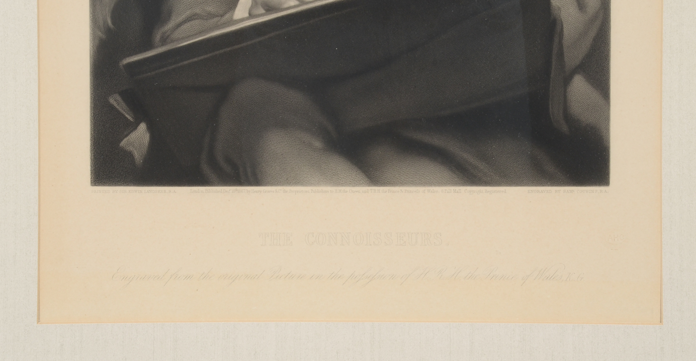 Samuel Cousins Antique 1867 Mezzotint after Sir Edwin Landseer "The Connoisseurs"