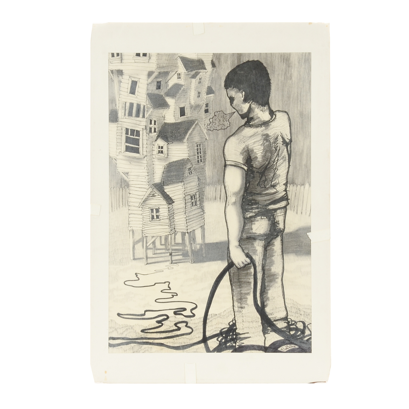 Kenton Brett Original 2008 Pen & Ink Drawing on Paper "Tiny House"