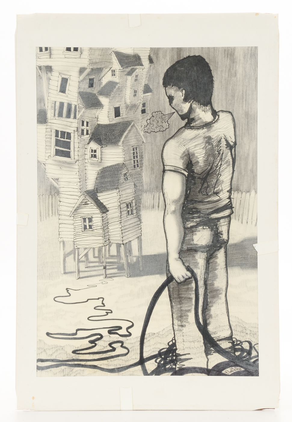 Kenton Brett Original 2008 Pen & Ink Drawing on Paper "Tiny House"