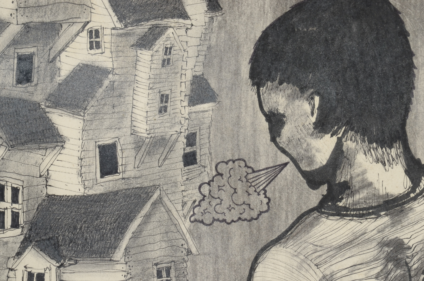 Kenton Brett Original 2008 Pen & Ink Drawing on Paper "Tiny House"