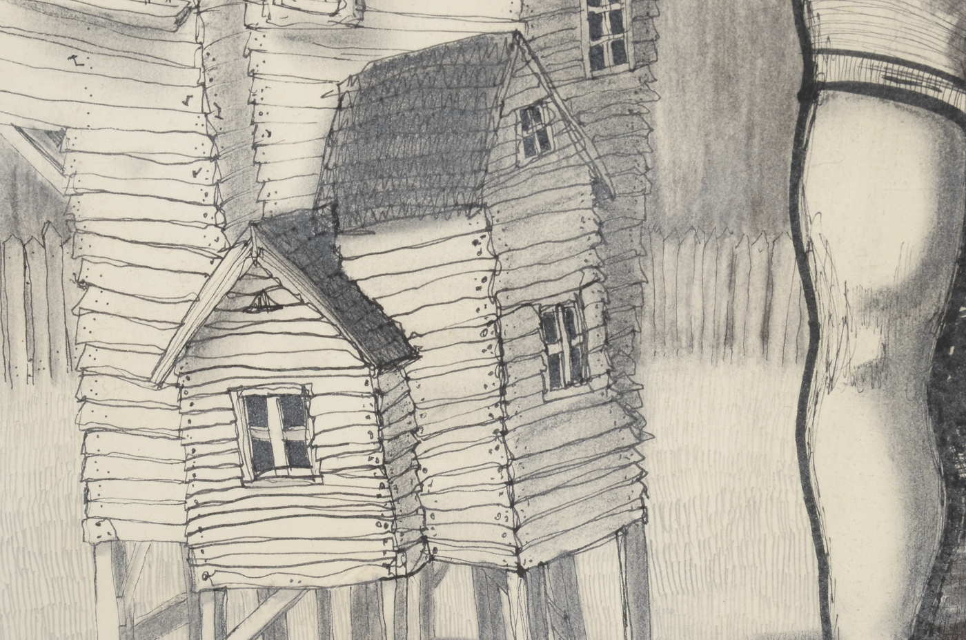 Kenton Brett Original 2008 Pen & Ink Drawing on Paper "Tiny House"