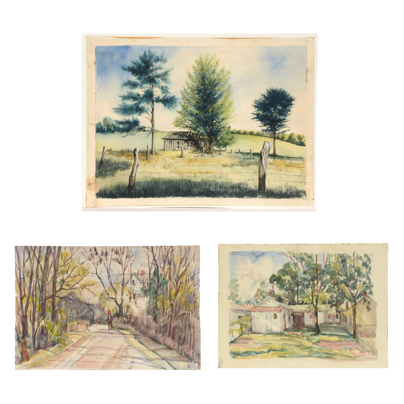 Three Mid-Century Unframed Watercolor Landscapes on Paper