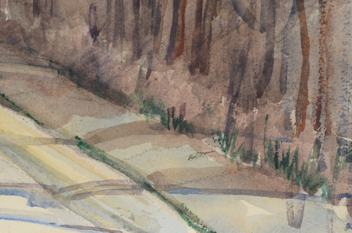 Three Mid-Century Unframed Watercolor Landscapes on Paper