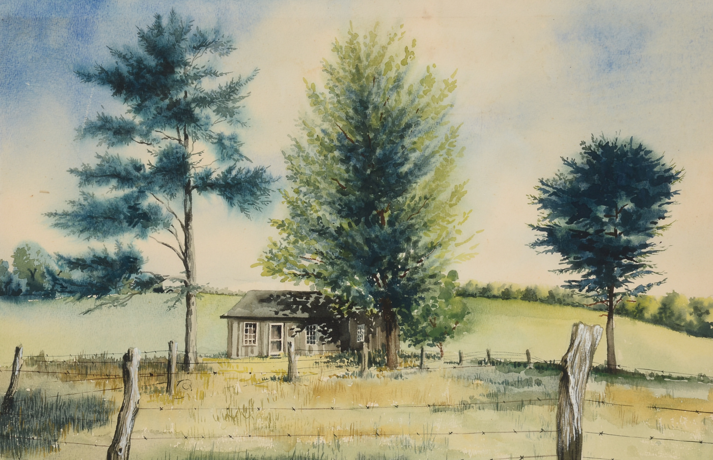 Three Mid-Century Unframed Watercolor Landscapes on Paper
