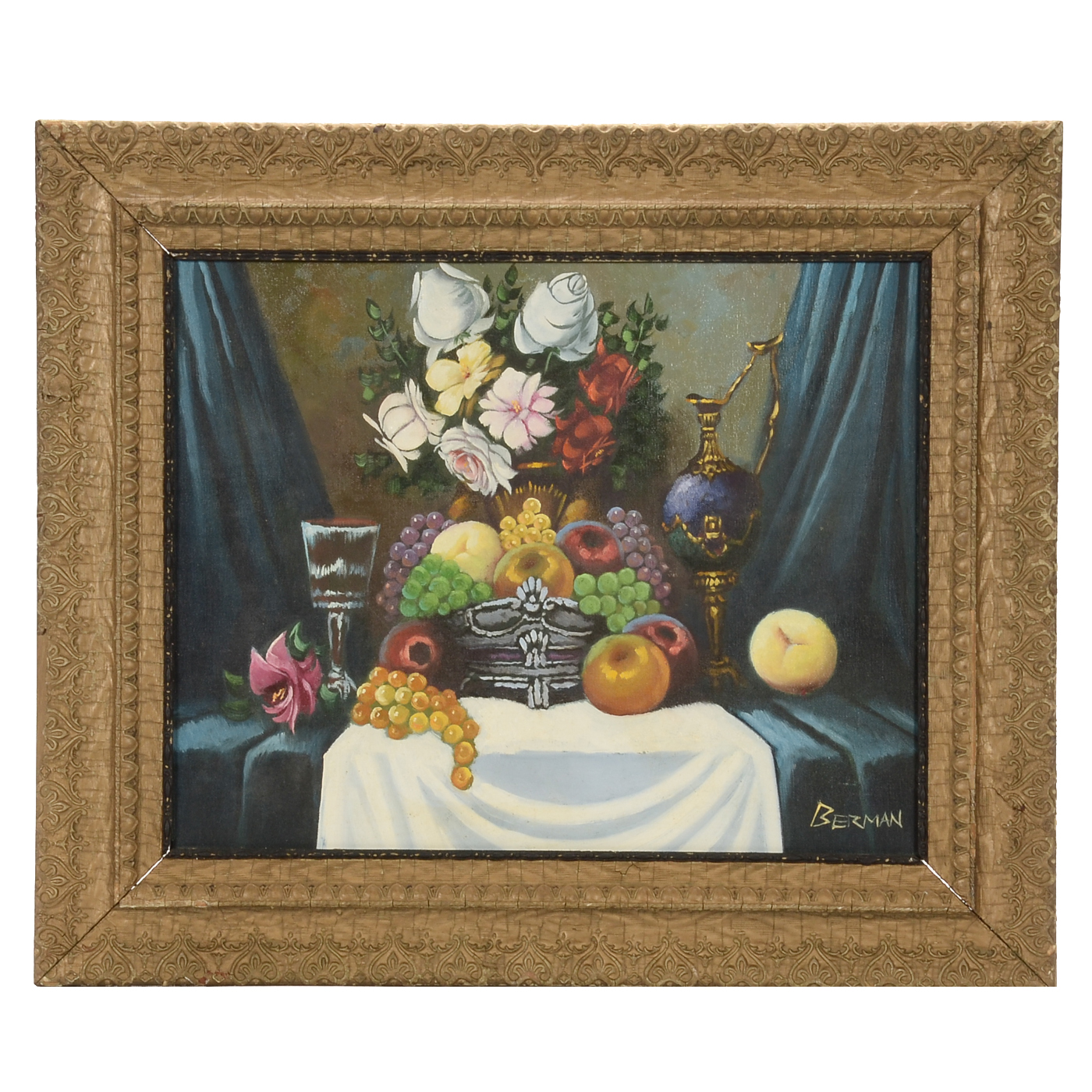 Berman Signed Orignal Oil Still Life on Canvas