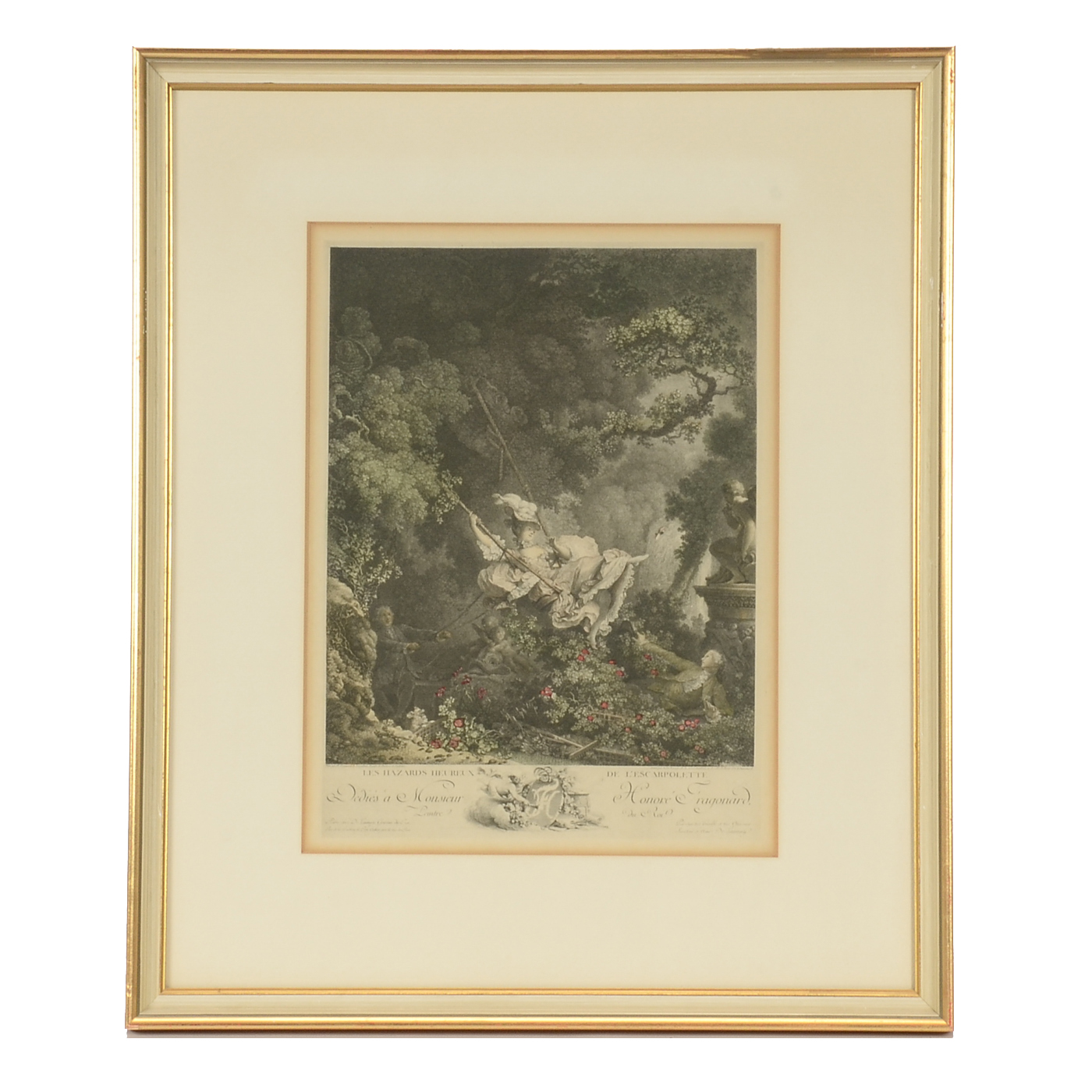 Early Offset Lithographic Reproduction after Antique Engraving "Les Hazards Heureux de l'Escarpolette"