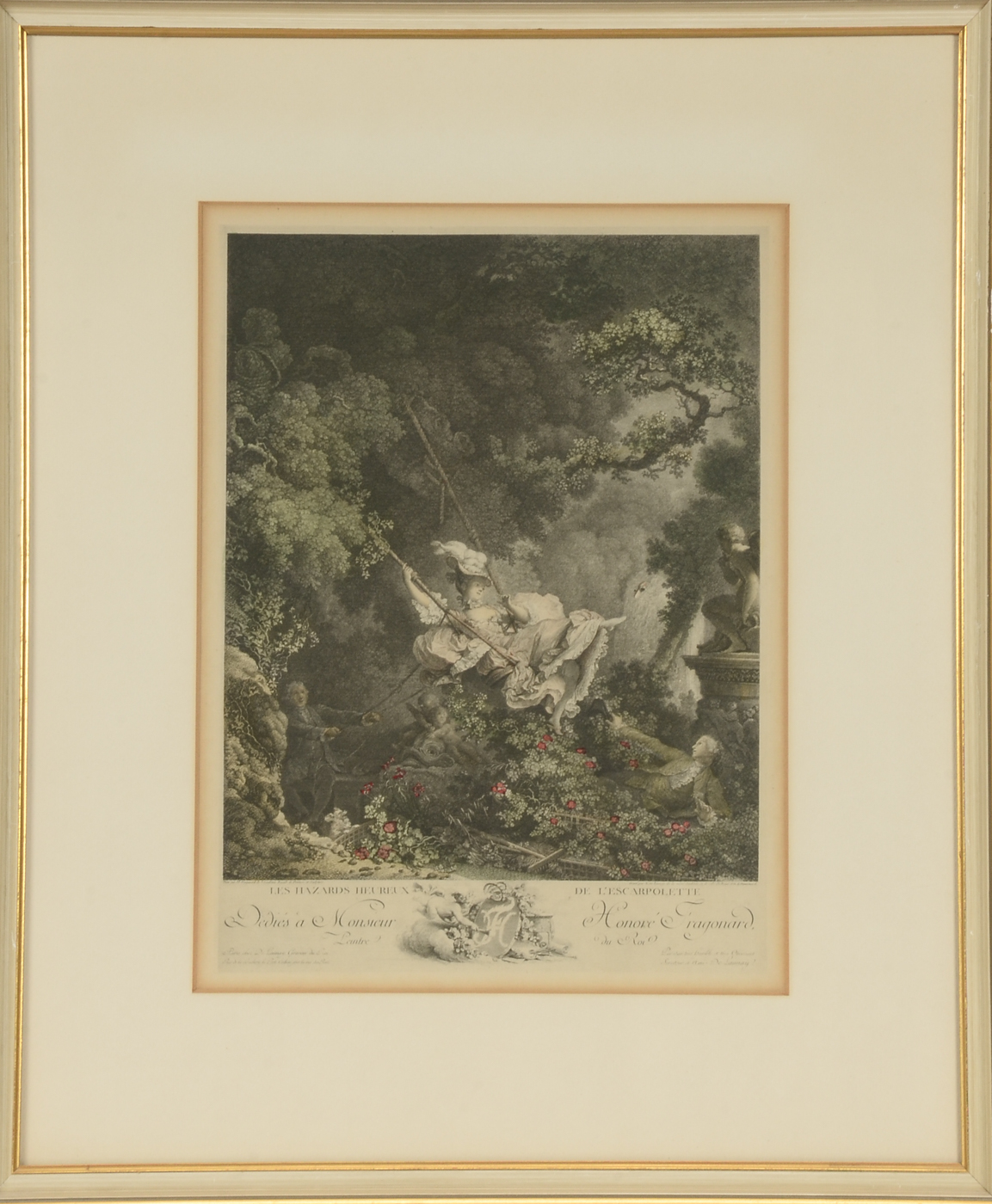 Early Offset Lithographic Reproduction after Antique Engraving "Les Hazards Heureux de l'Escarpolette"