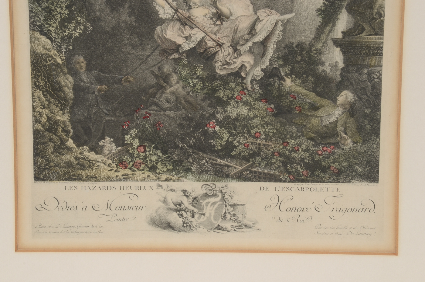 Early Offset Lithographic Reproduction after Antique Engraving "Les Hazards Heureux de l'Escarpolette"