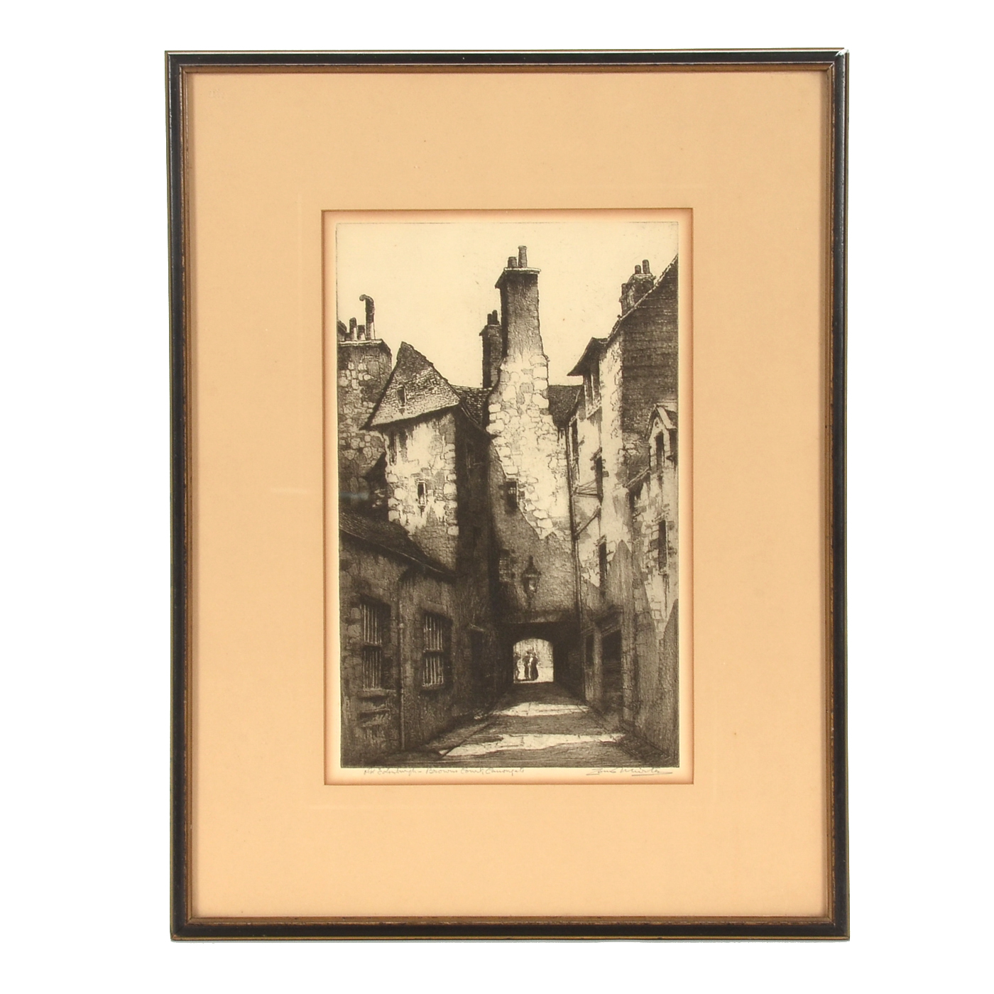 Signed Vintage Etching "Old Edinburgh - Browns Court, Canongate"