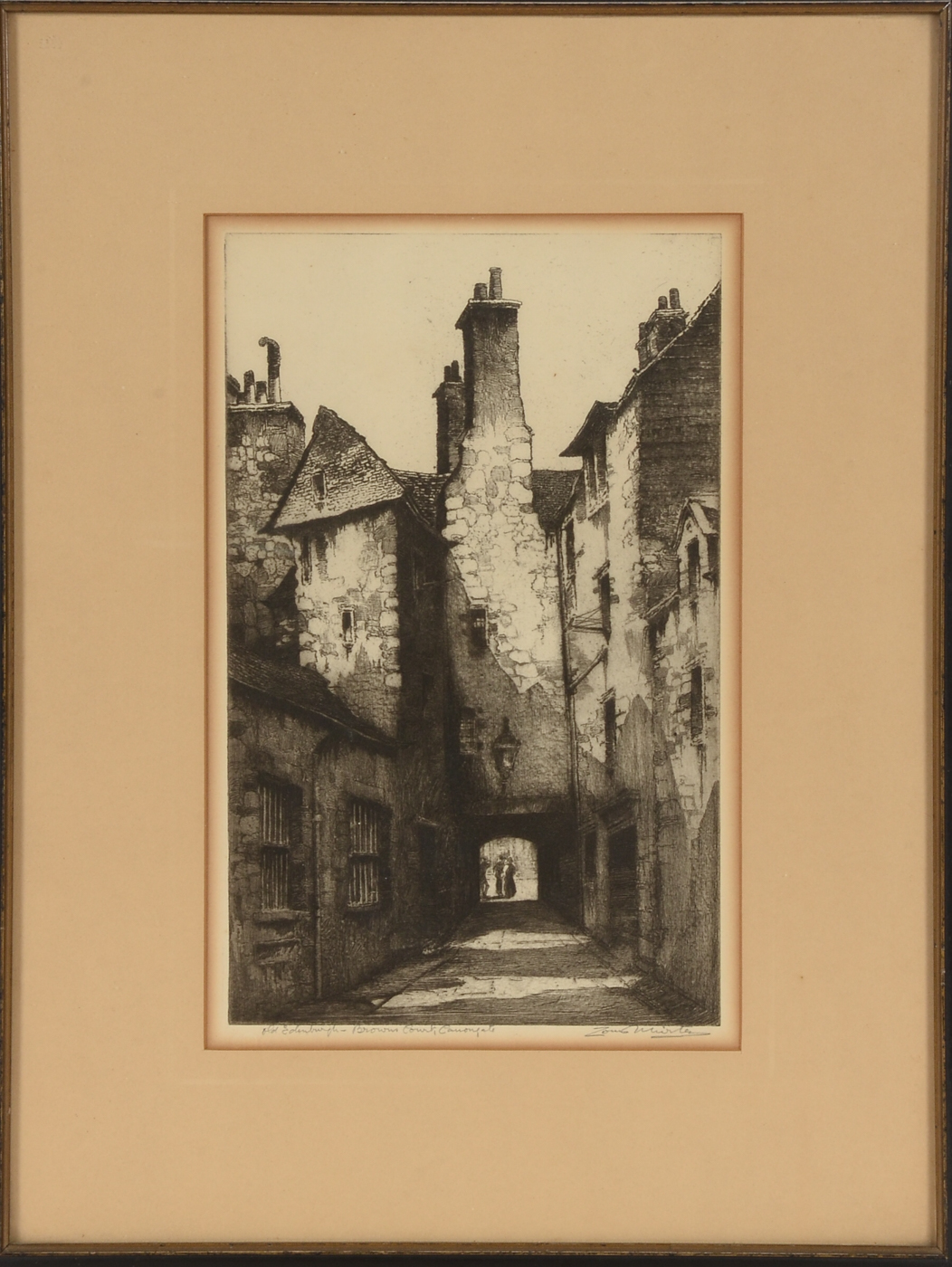 Signed Vintage Etching "Old Edinburgh - Browns Court, Canongate"