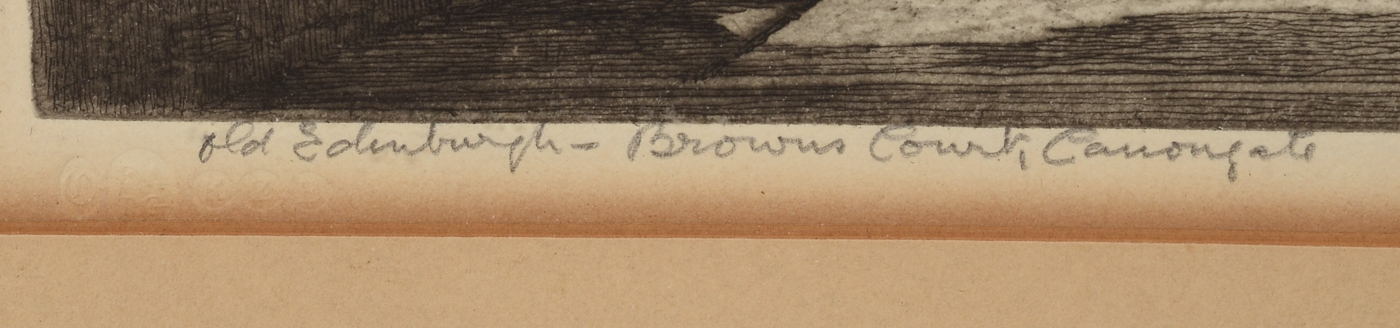 Signed Vintage Etching "Old Edinburgh - Browns Court, Canongate"