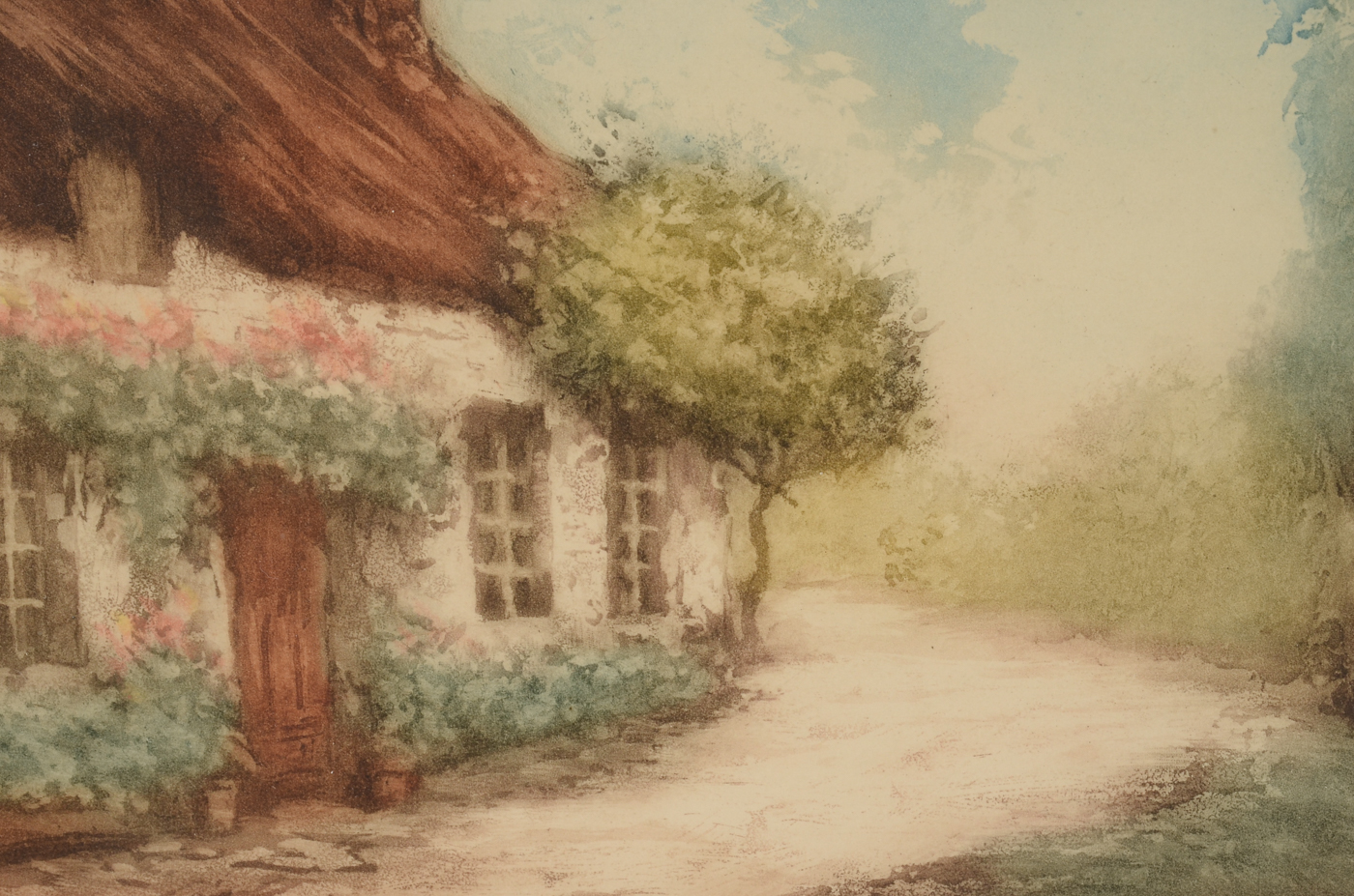 Signed Vintage Aquatint Etching with a la Poupée Coloring