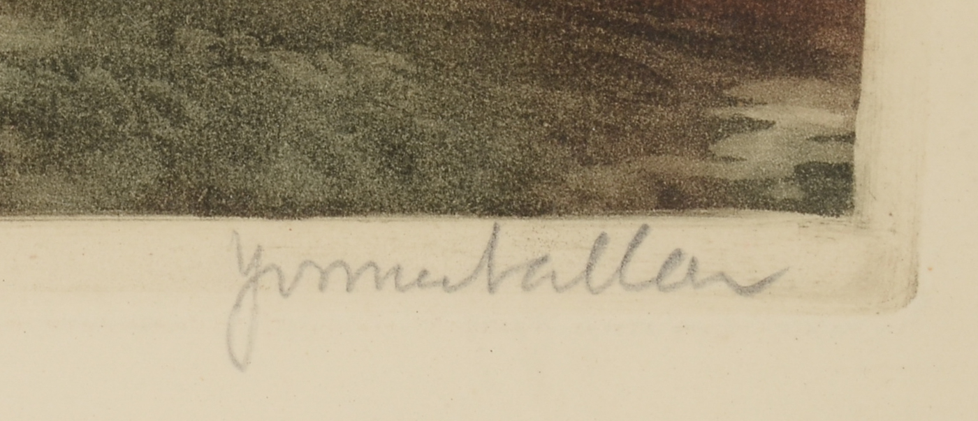 Signed Vintage Aquatint Etching with a la Poupée Coloring