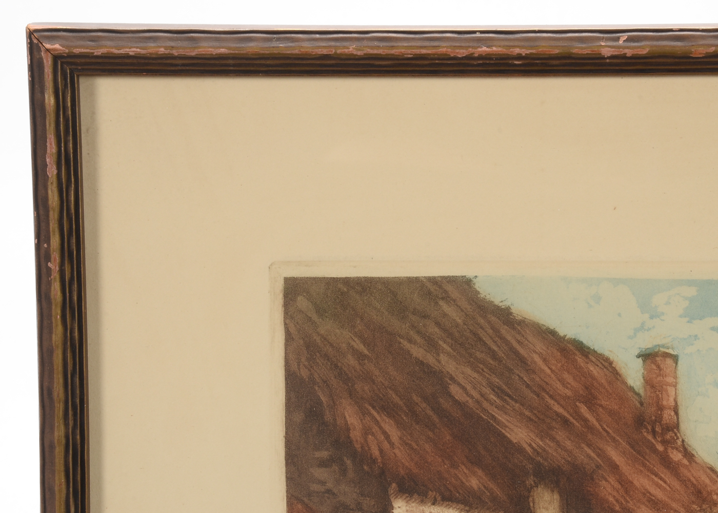 Signed Vintage Aquatint Etching with a la Poupée Coloring