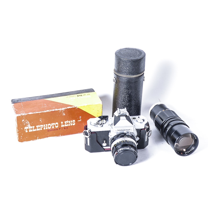 Vintage Nikkormat Camera and Telephoto Lens