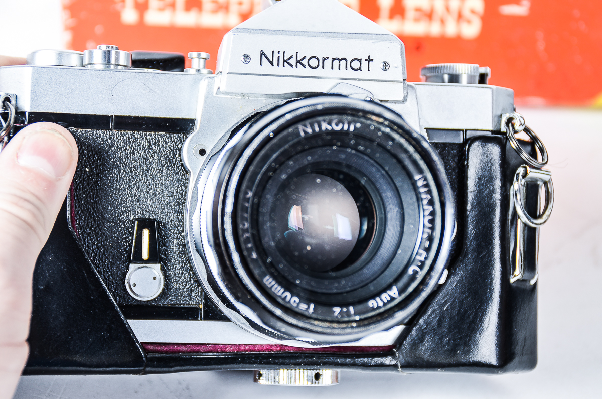 Vintage Nikkormat Camera and Telephoto Lens