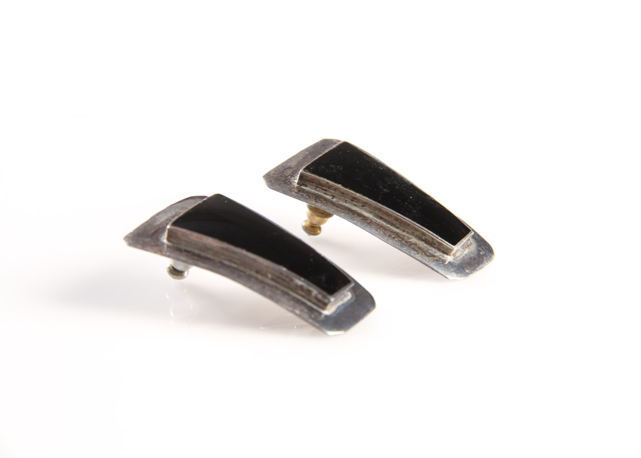 Two Pairs of Sterling Silver and Onyx Statement Earrings