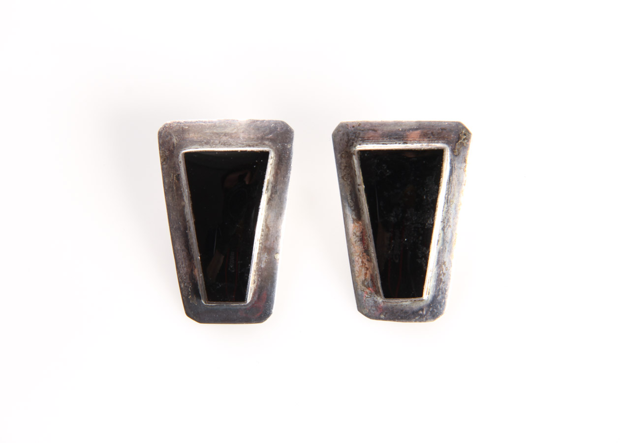 Two Pairs of Sterling Silver and Onyx Statement Earrings