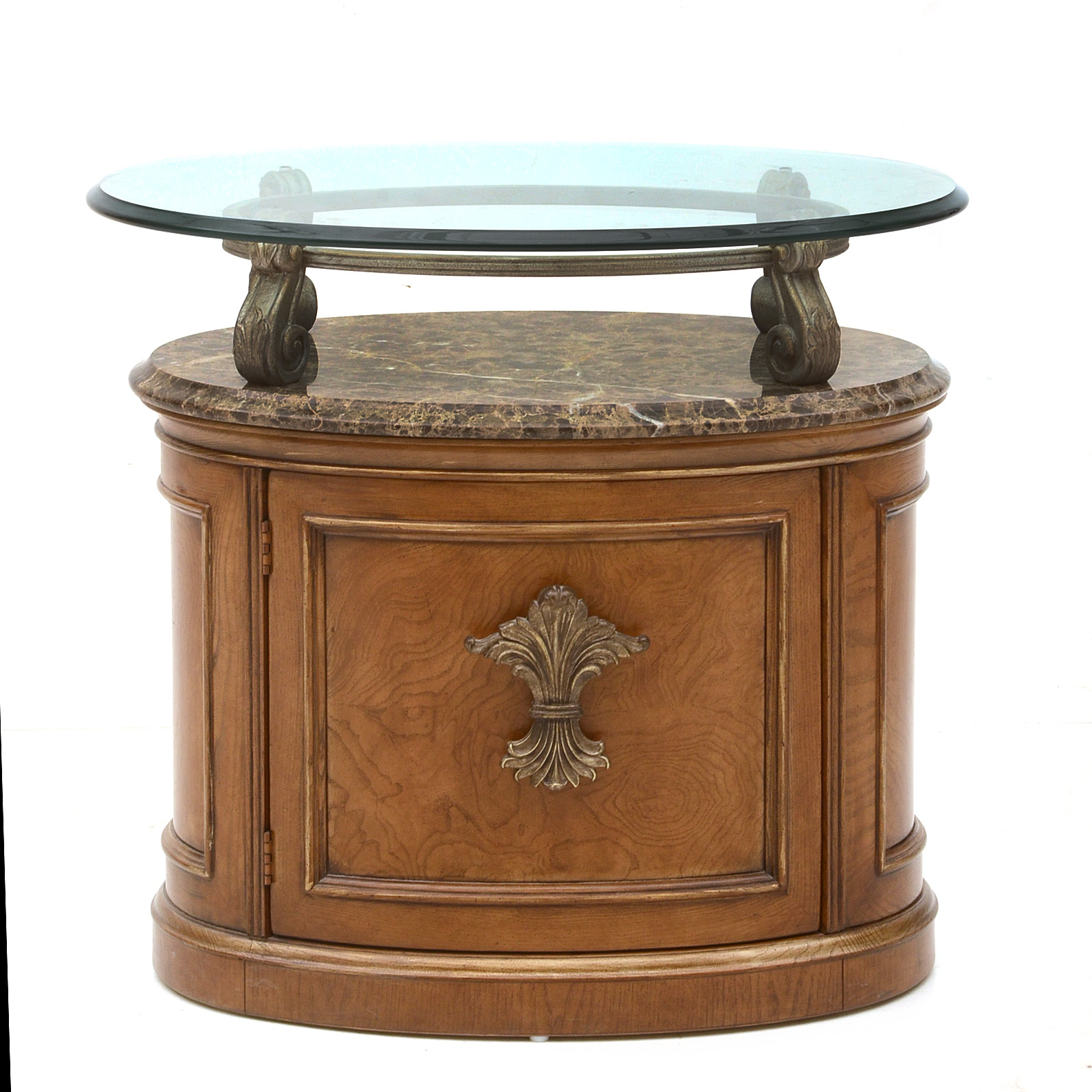 Henredon Marble and Glass Oval End Table