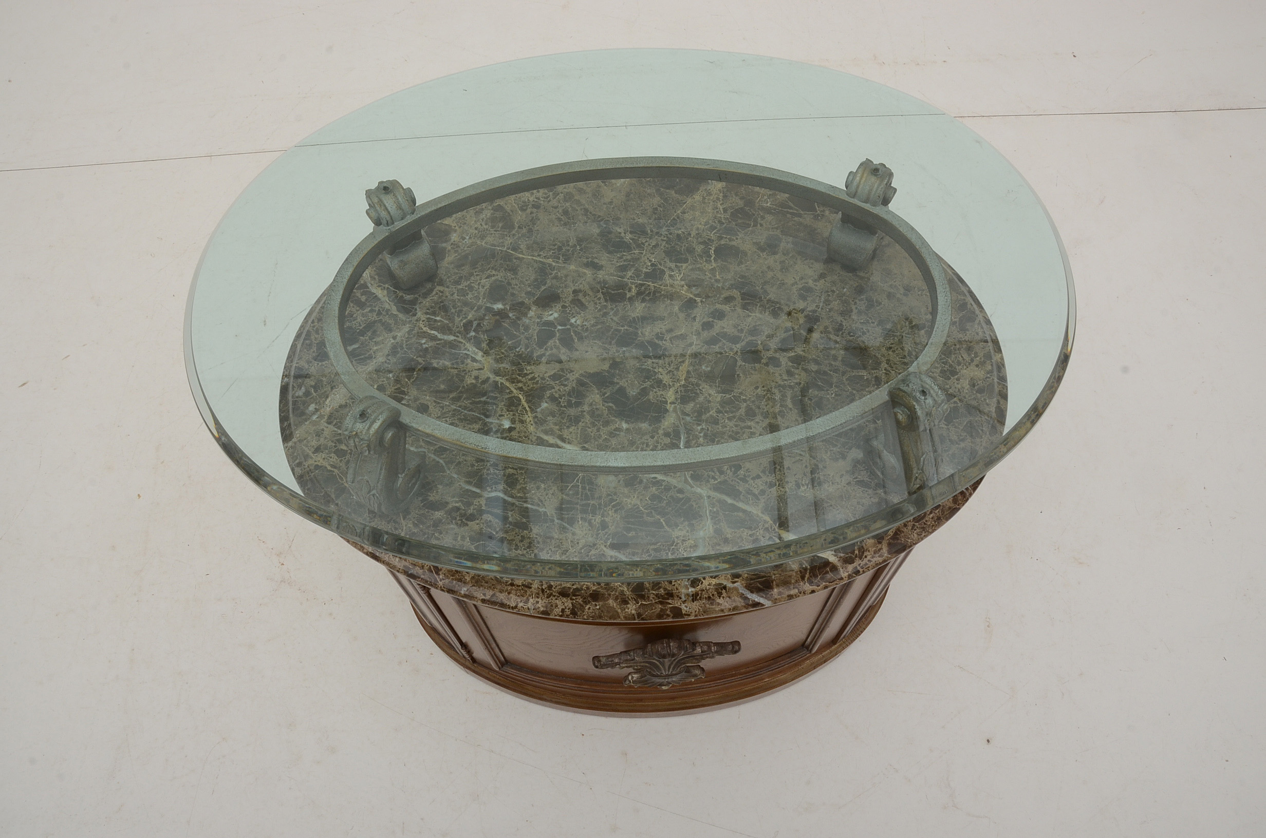 Henredon Marble and Glass Oval End Table