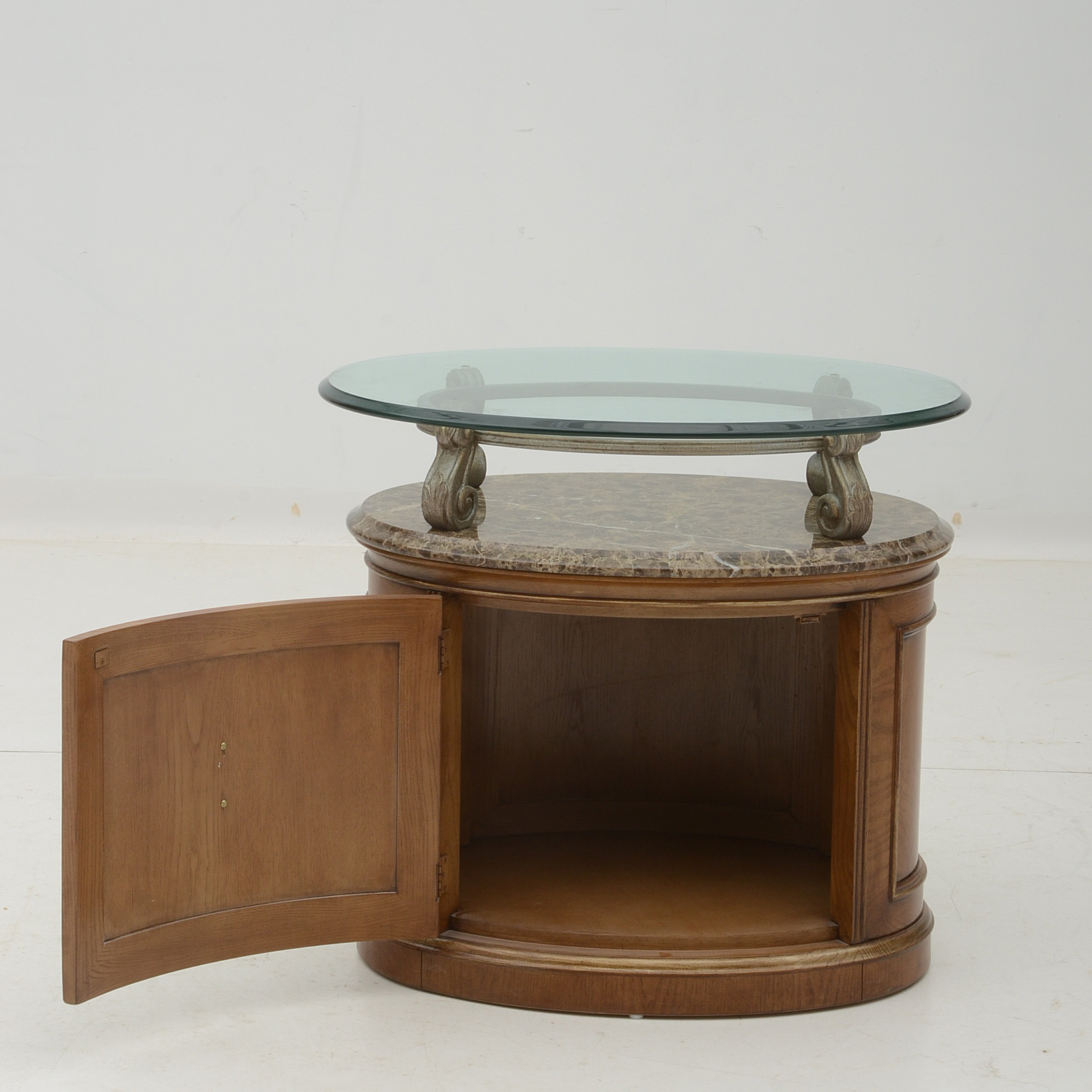 Henredon Marble and Glass Oval End Table