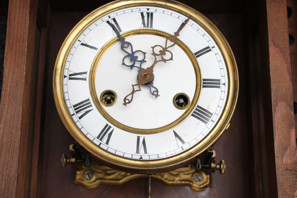 Antique Pendulum Wall Clock in Walnut Case