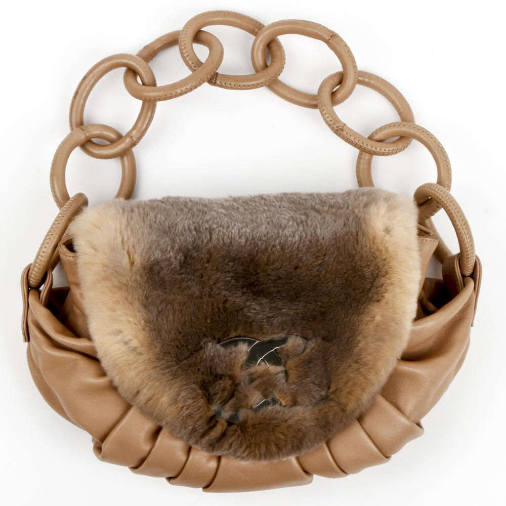 Chanel Rabbit Fur and Pleated Leather CC Logo Shoulder Bag