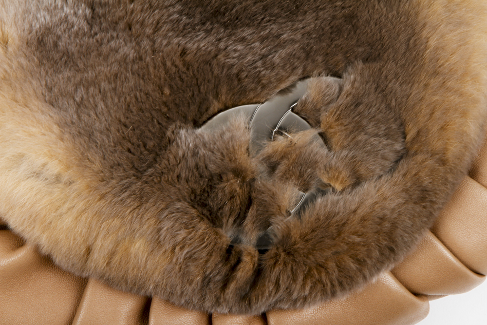 Chanel Rabbit Fur and Pleated Leather CC Logo Shoulder Bag