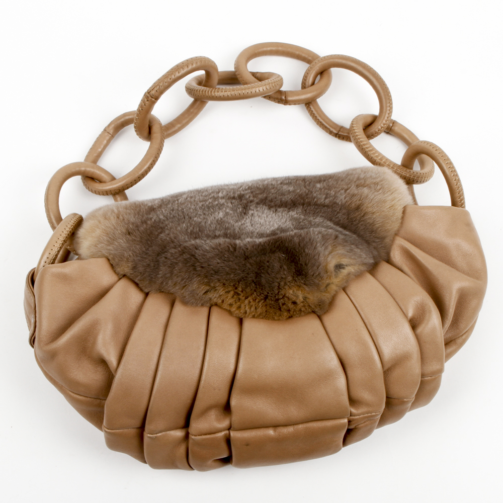 Chanel Rabbit Fur and Pleated Leather CC Logo Shoulder Bag