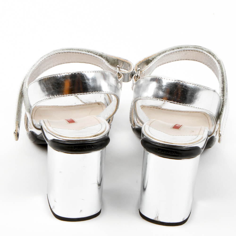 Prada Metallic Block Heel Sandals