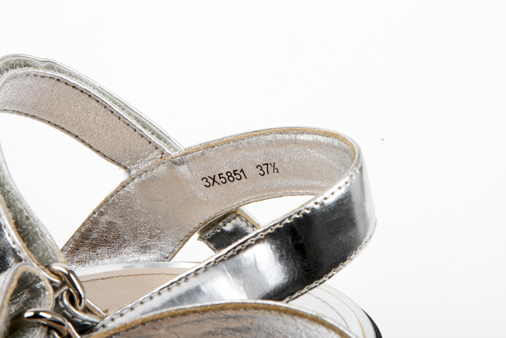 Prada Metallic Block Heel Sandals