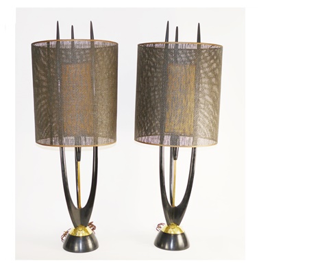 Pair of Modeline Teak Lamps