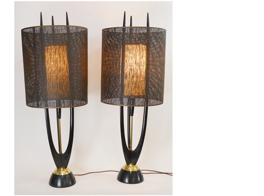 Pair of Modeline Teak Lamps