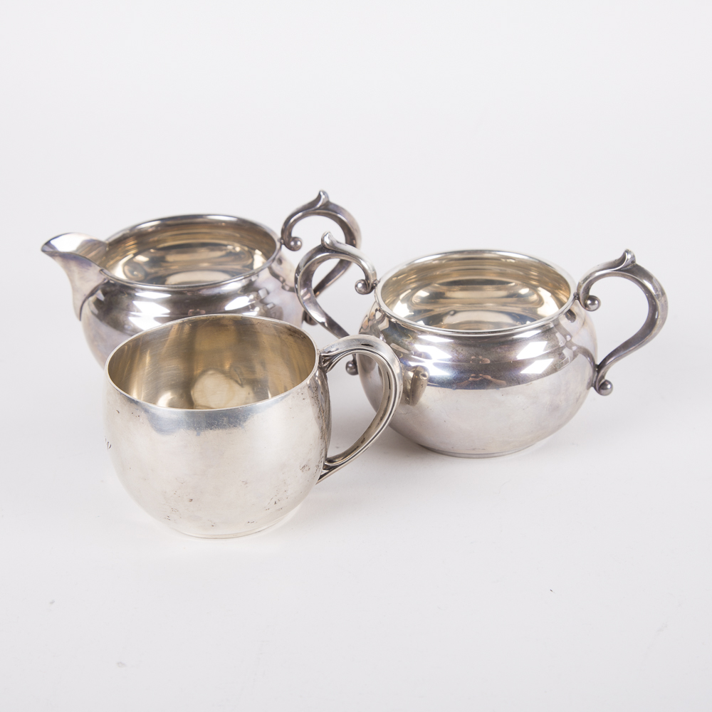 Gorham Sterling Silver Creamer and Sugar Bowl with Cup