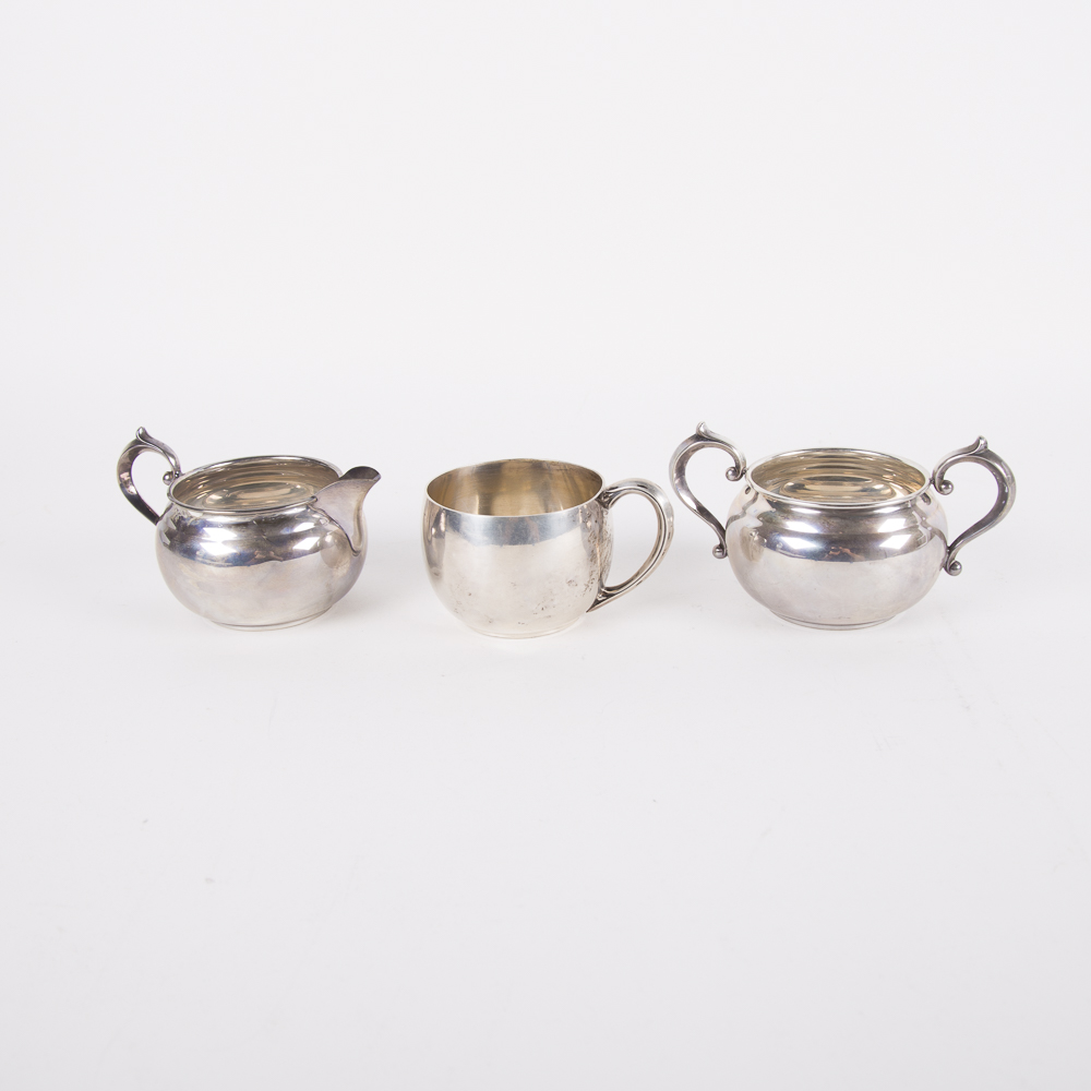 Gorham Sterling Silver Creamer and Sugar Bowl with Cup