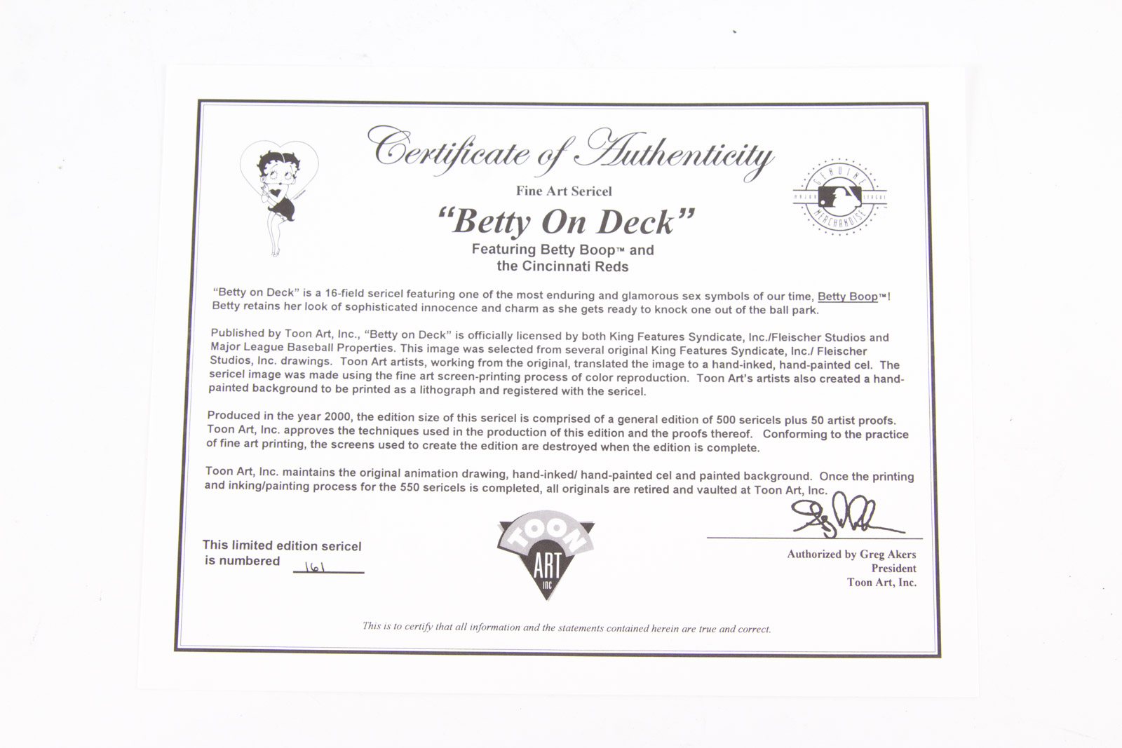 "Betty On Deck" Cincinnati Reds Animation Sericel