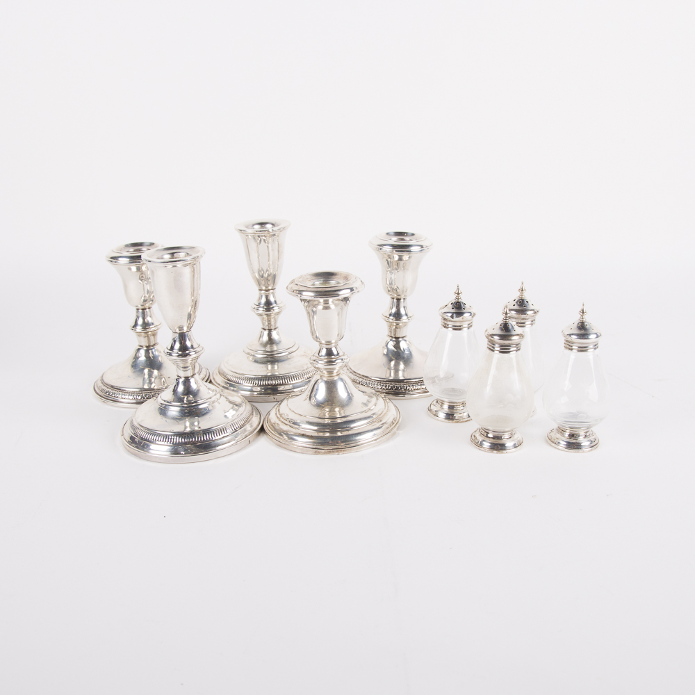 Weighted Sterling Candlesticks and Casters