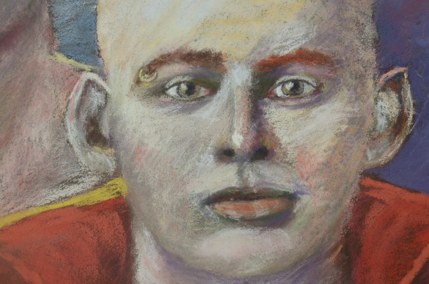 Original Oil Pastel Drawing of Three Men with Tiger