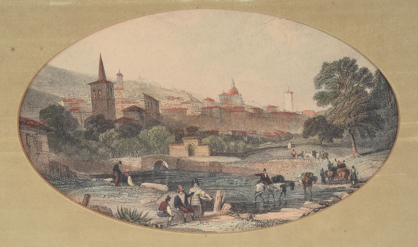 Hand-Colored Lithographic Reproduction after Engraving of Italian Cityscape Genre Scene