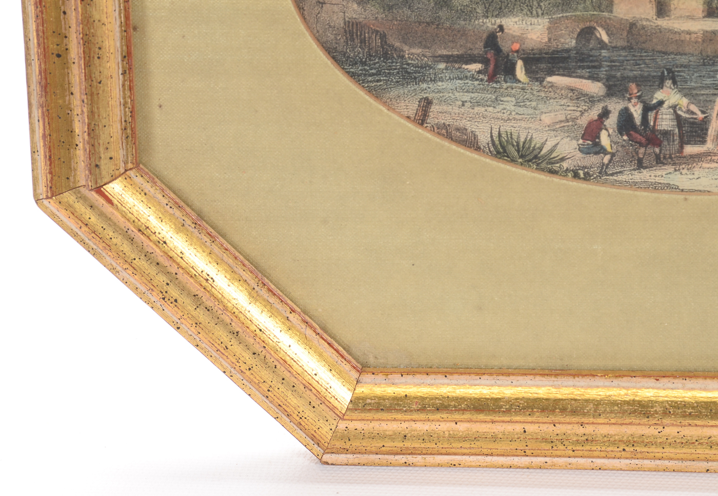 Hand-Colored Lithographic Reproduction after Engraving of Italian Cityscape Genre Scene