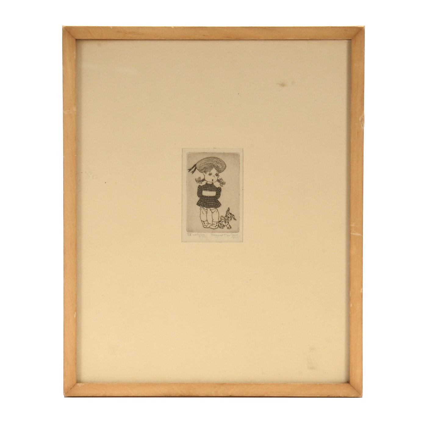 Margaret Ann Gaug Signed Miniature Etching "Me and My Dog"