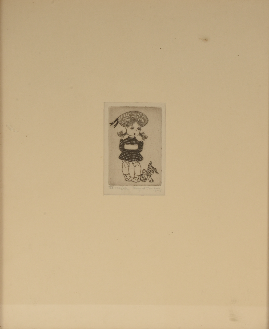 Margaret Ann Gaug Signed Miniature Etching "Me and My Dog"