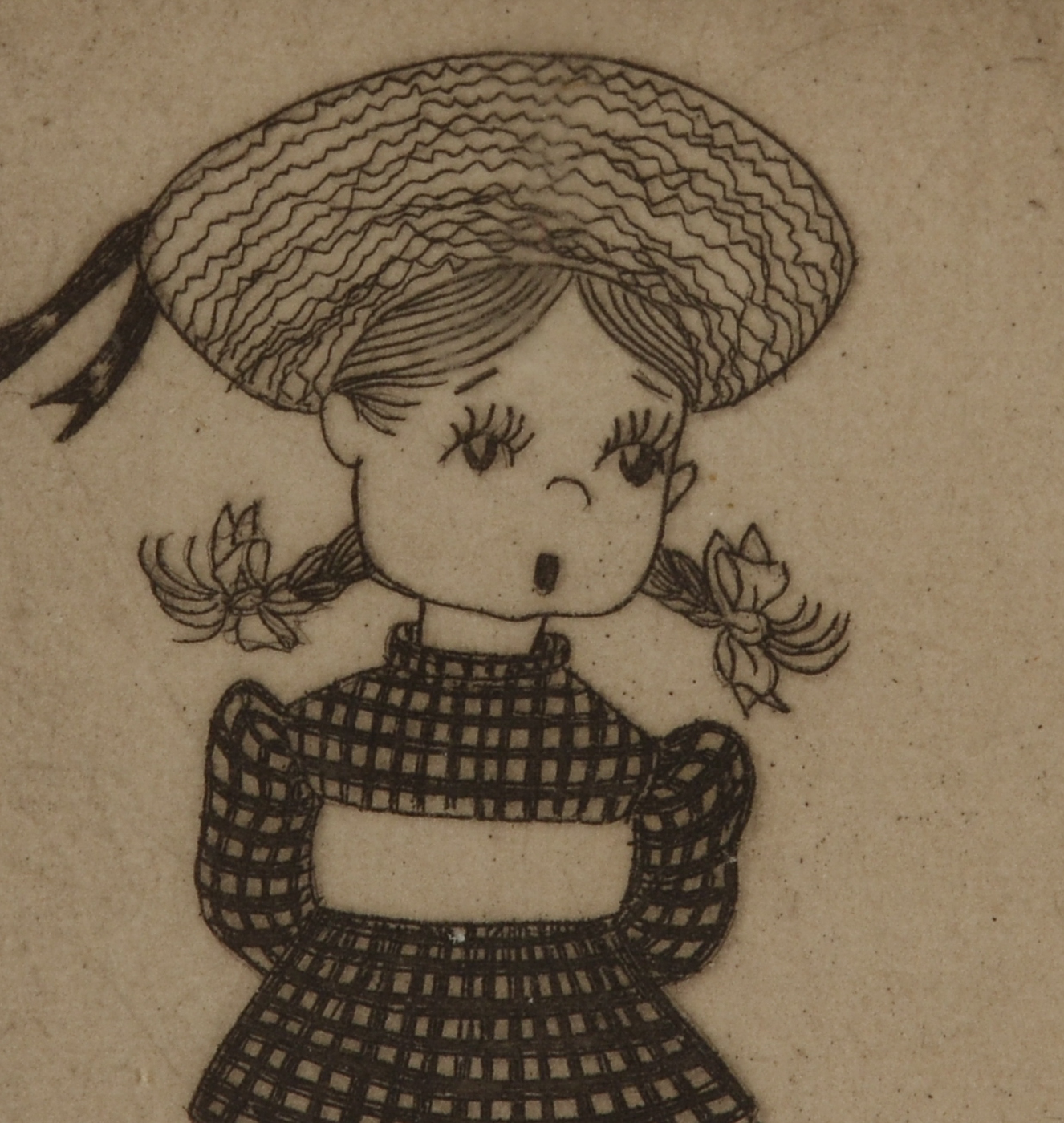 Margaret Ann Gaug Signed Miniature Etching "Me and My Dog"