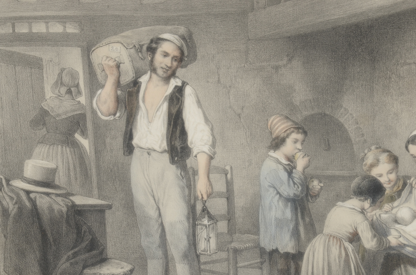 Two Antique 19th-Century Lithographs after Francois Grenier